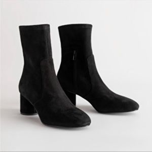 Women's Black Suede Almond Toe Sock Boots